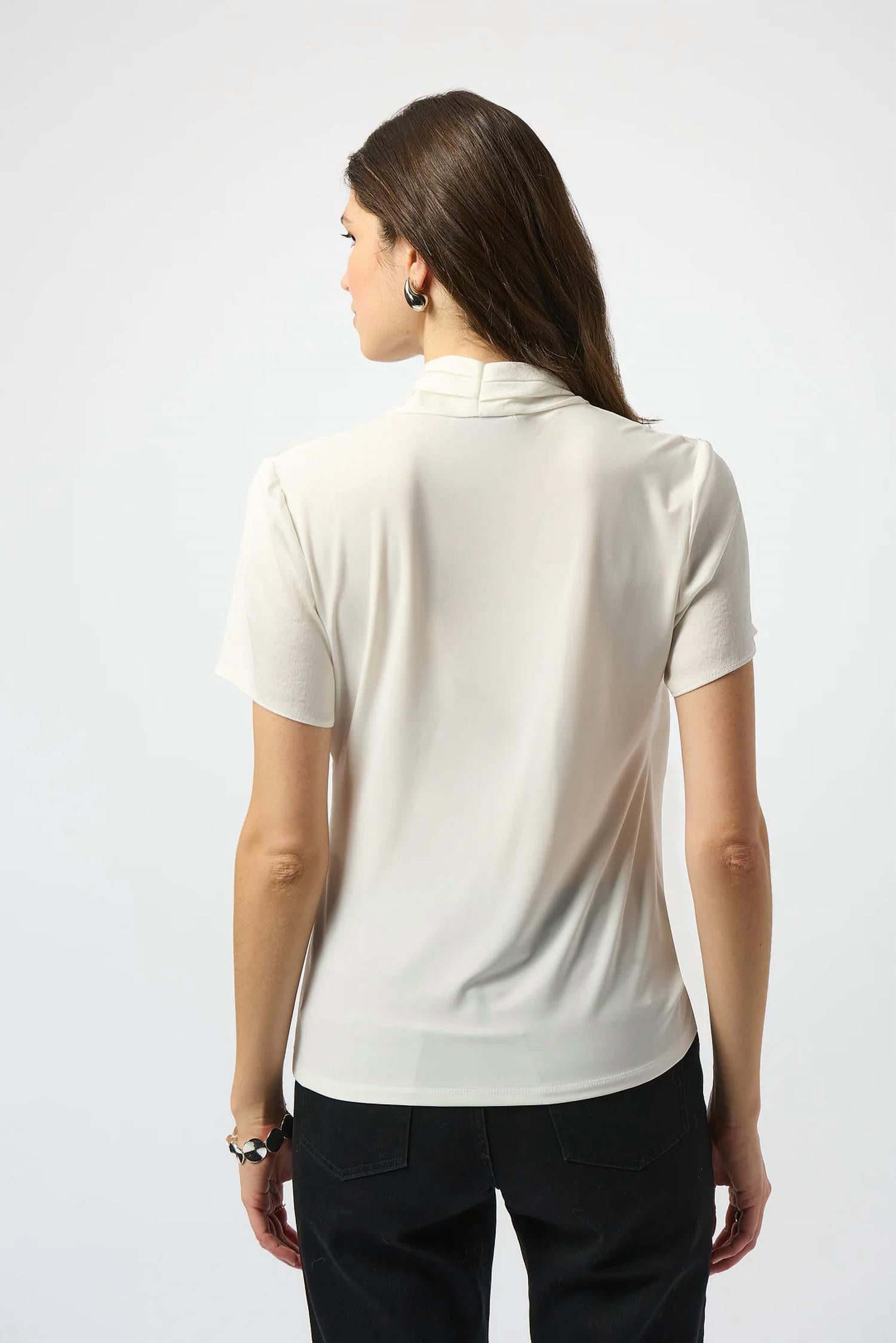 Joseph Ribkoff - Faux Wrap Short Sleeve Satin Knit Top