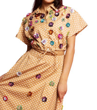 Queen Of Sparkles - Polka Dot Sequin Flower Cotton Button Up Top