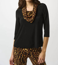 Joseph Ribkoff - Animal Print Cowl Neck Long Sleeves Top