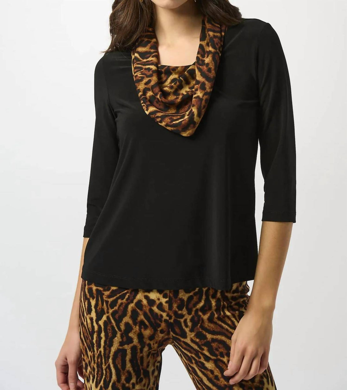 Joseph Ribkoff - Animal Print Cowl Neck Long Sleeves Top