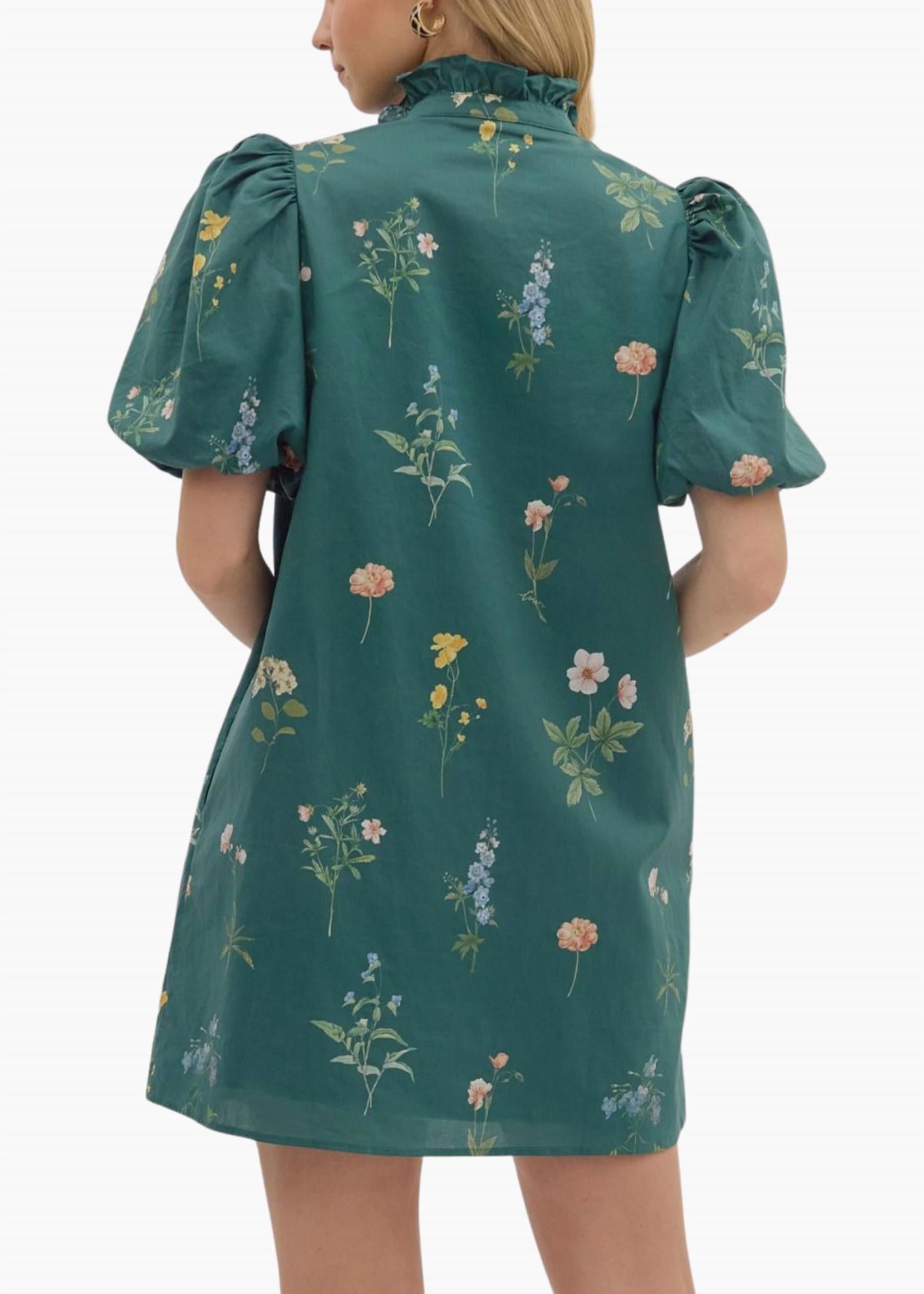 entro Madison Mini Dress in hunter green - women's dress - detail view