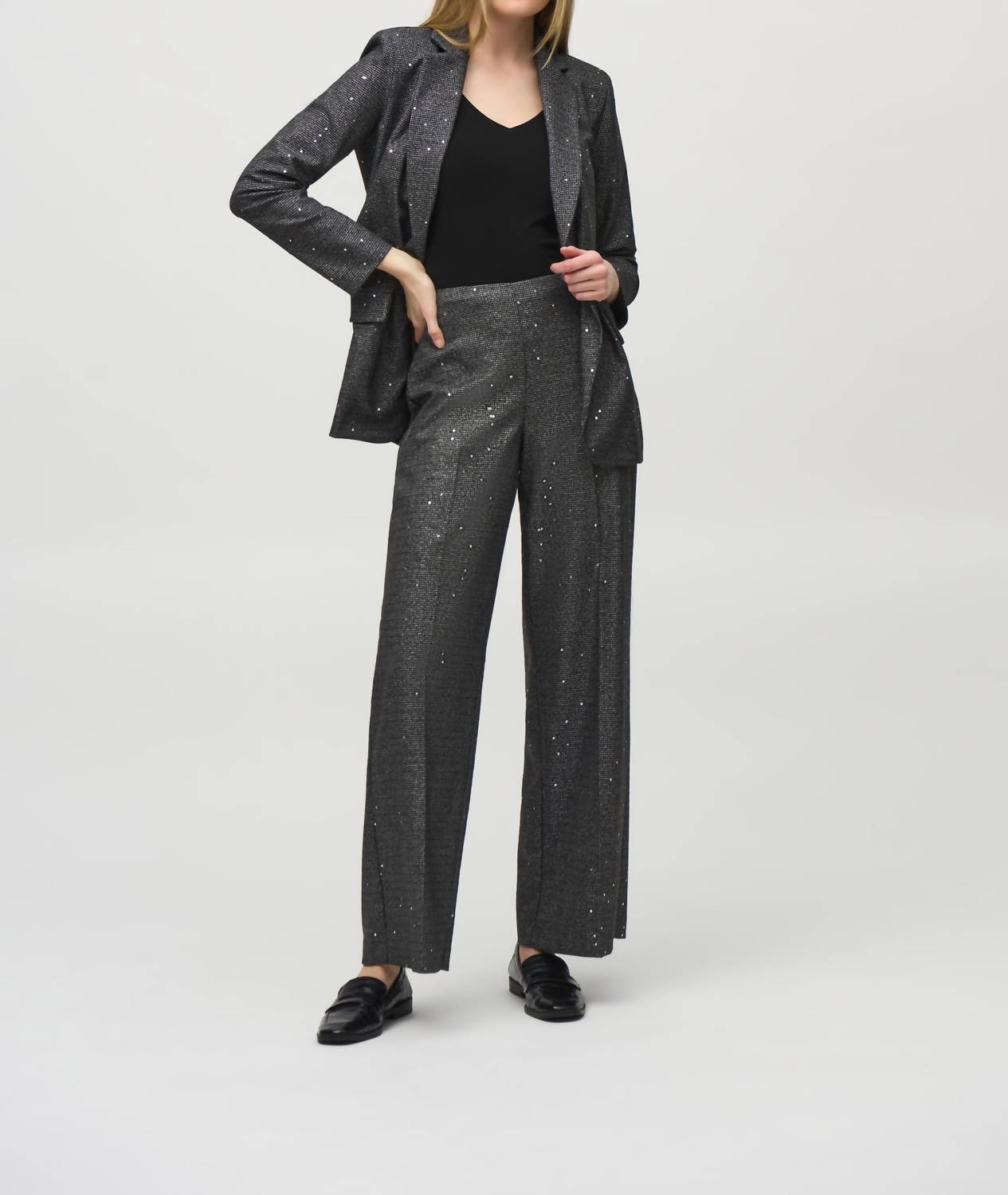 Joseph Ribkoff Wide Leg Sequin Pants in grey - women's pants - view 4