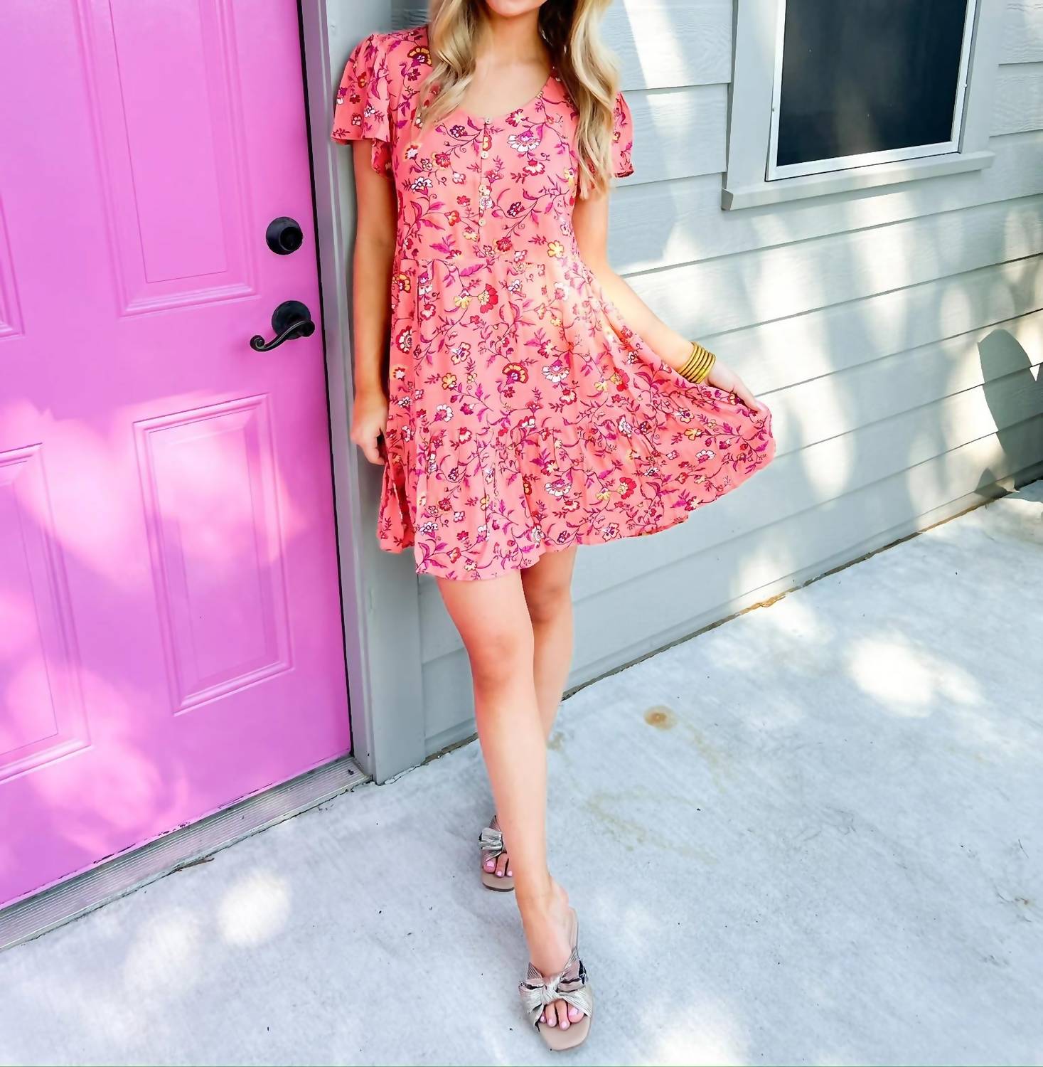 Easel - Coral Cream Dress
