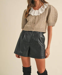 Mable - Lace Crochet Collar Pointelle Knit Cardigan