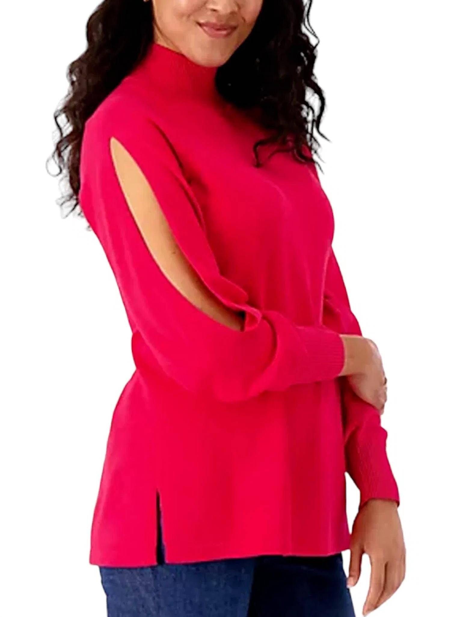 Isaac Mizrahi - Split Sleeve Pullover Mock Neck Sweater