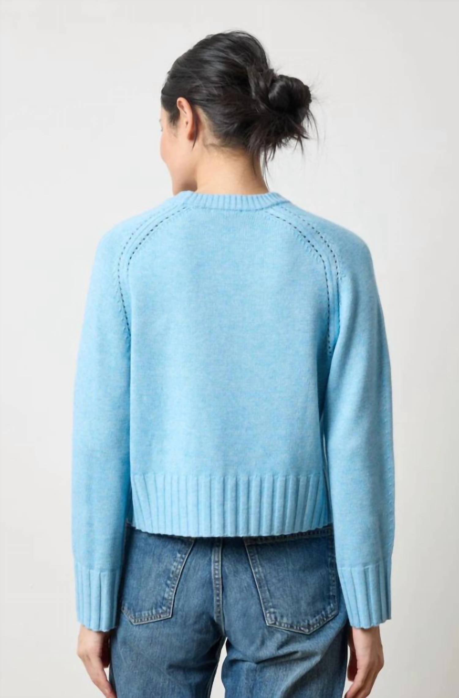 Lilla P Saddle Sleeve Crewneck Sweater in mystic blue 1 - women's sweater - detail view