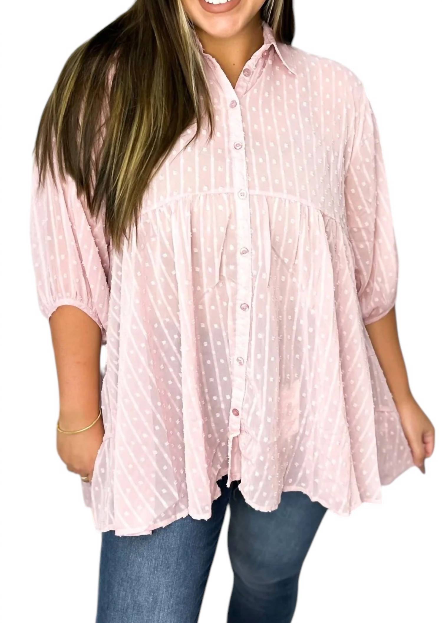 Umgee - Sheer Quarter Sleeve Button Down Tunic