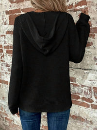 Lily Clothing Waffle Button-up Hoodie Pullover in black - women's top - view 4