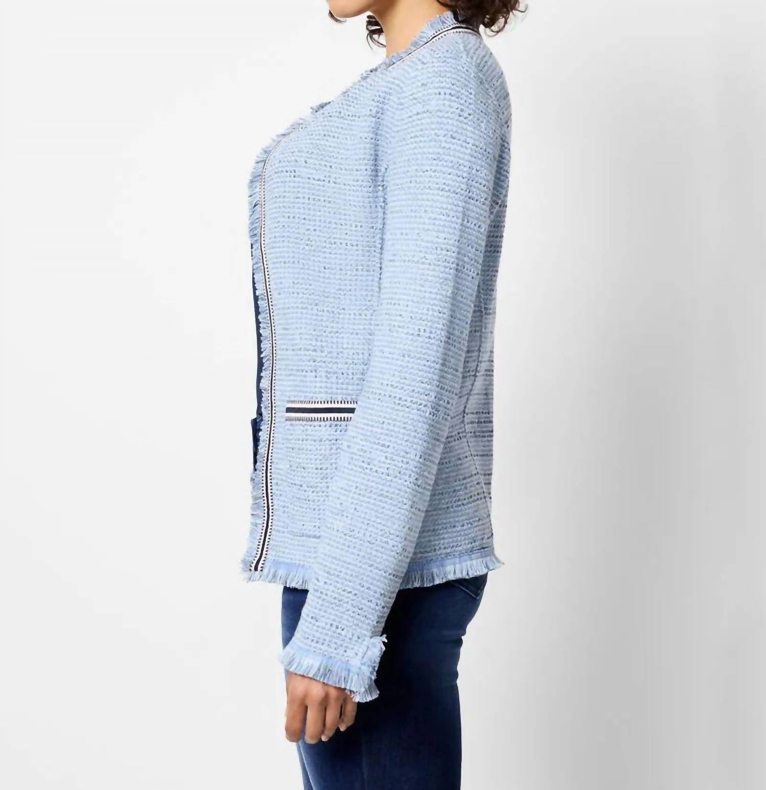 Nic + Zoe - Izara Indigo Fringe Mix Knit Jacket