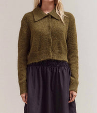 GRADE & GATHER Collared Neck Cardigan in moss - women's cardigan
