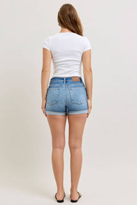 Judy Blue Mid Rise Slim Denim Short in blue - women's shorts - alternate view
