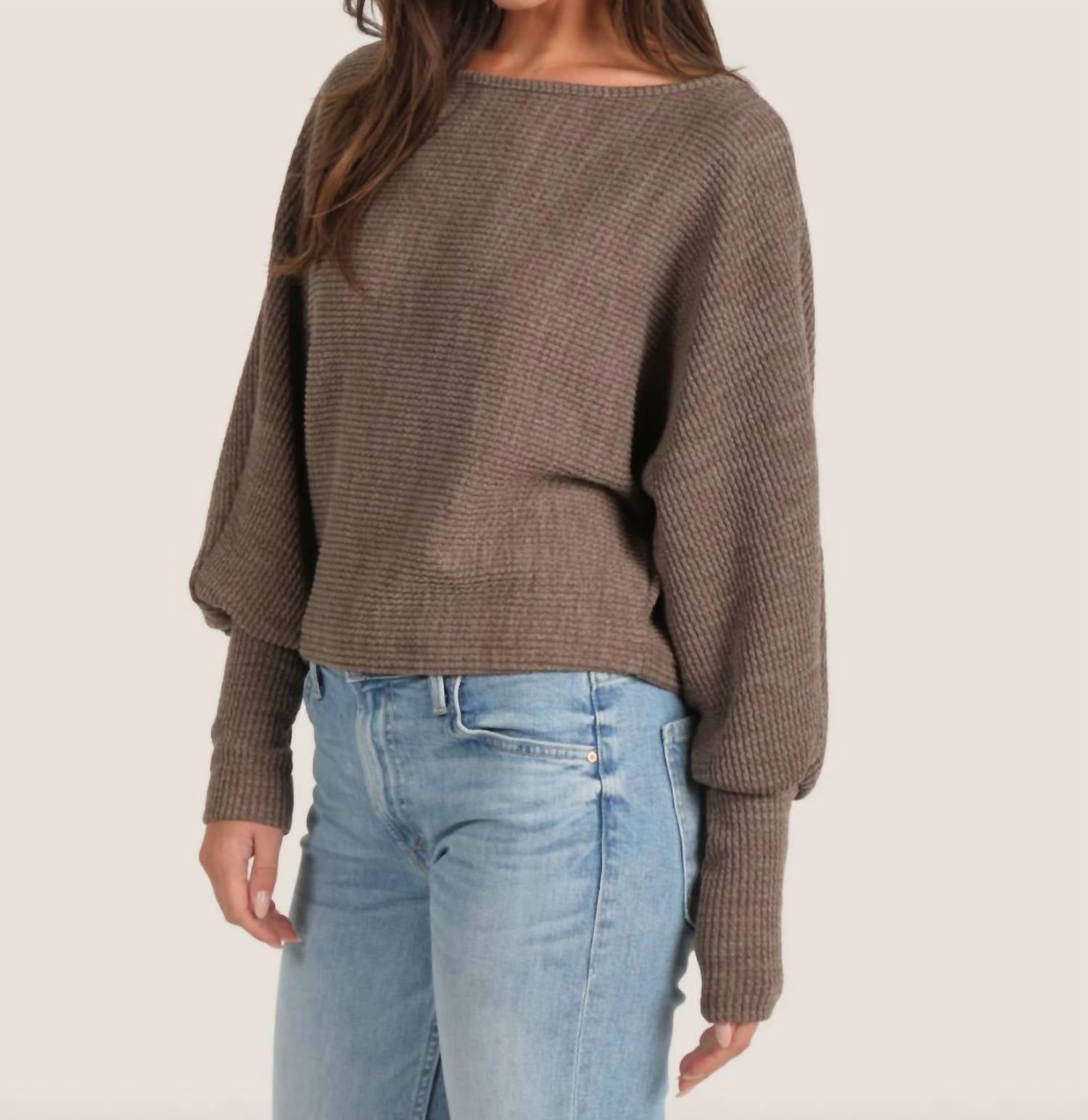 Dylan Andie Dolman Sleeve Knit Top in mocha - women's long sleeve top - alternate view