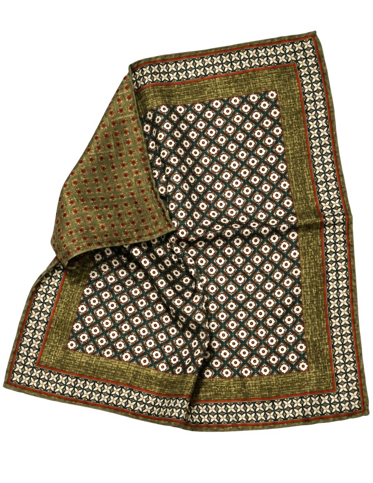 Edward Armah Dots Print Pocket Square Hand Roll in olive - men's scarf