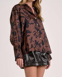 ELAN Gwen Fall Button Down Blouse in brown black - women's shirt - alternate view