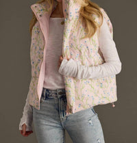 Panache Apparel Floral Puffer Vest With Zipper & Snap Closure in light pink - women's jacket - alternate view