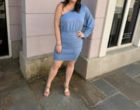 Entro - Solid One Shoulder Long Sleeve Dress