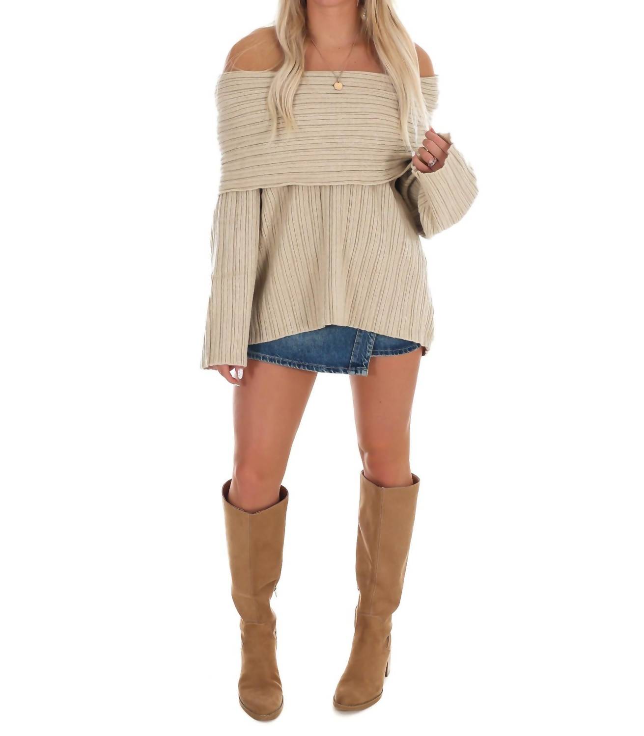 Le Lis - Show Me Love Off Shoulder Oversized Sweater