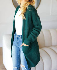 Haptics Stripe Textured Open Cardigan With Pockets in green - women's cardigan - alternate view