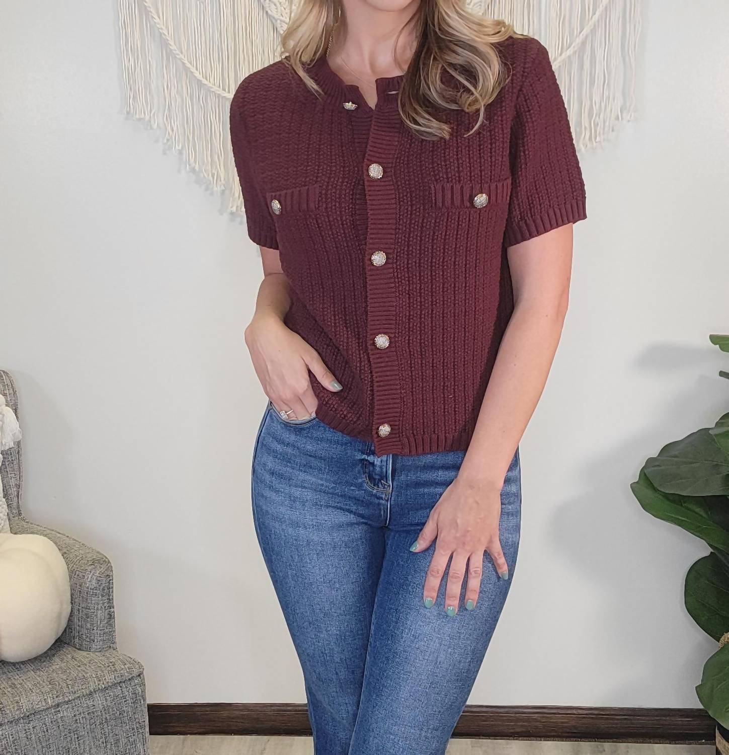 Hem & Thread Finley Sweater Top in red - women's t-shirt - view 5