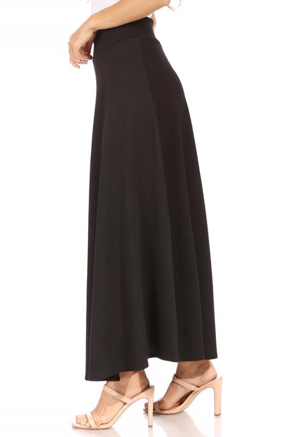 Moa Collection - Women's Casual Solid Flare A-line Long Skirt