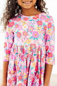 Mila & Rose - Fluttering Garden Three Quarter Sleeve Pocket Twirl Dress