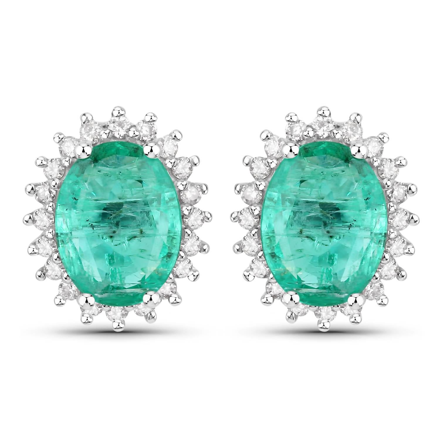 Diana M Jewels Women's Oval Natural Zambian Emerald Stud Earrings (2.66 Ct) - Signature in 14k white gold - women's jewelry