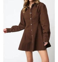 Olivaceous - Buttoned Mini Flared Dress