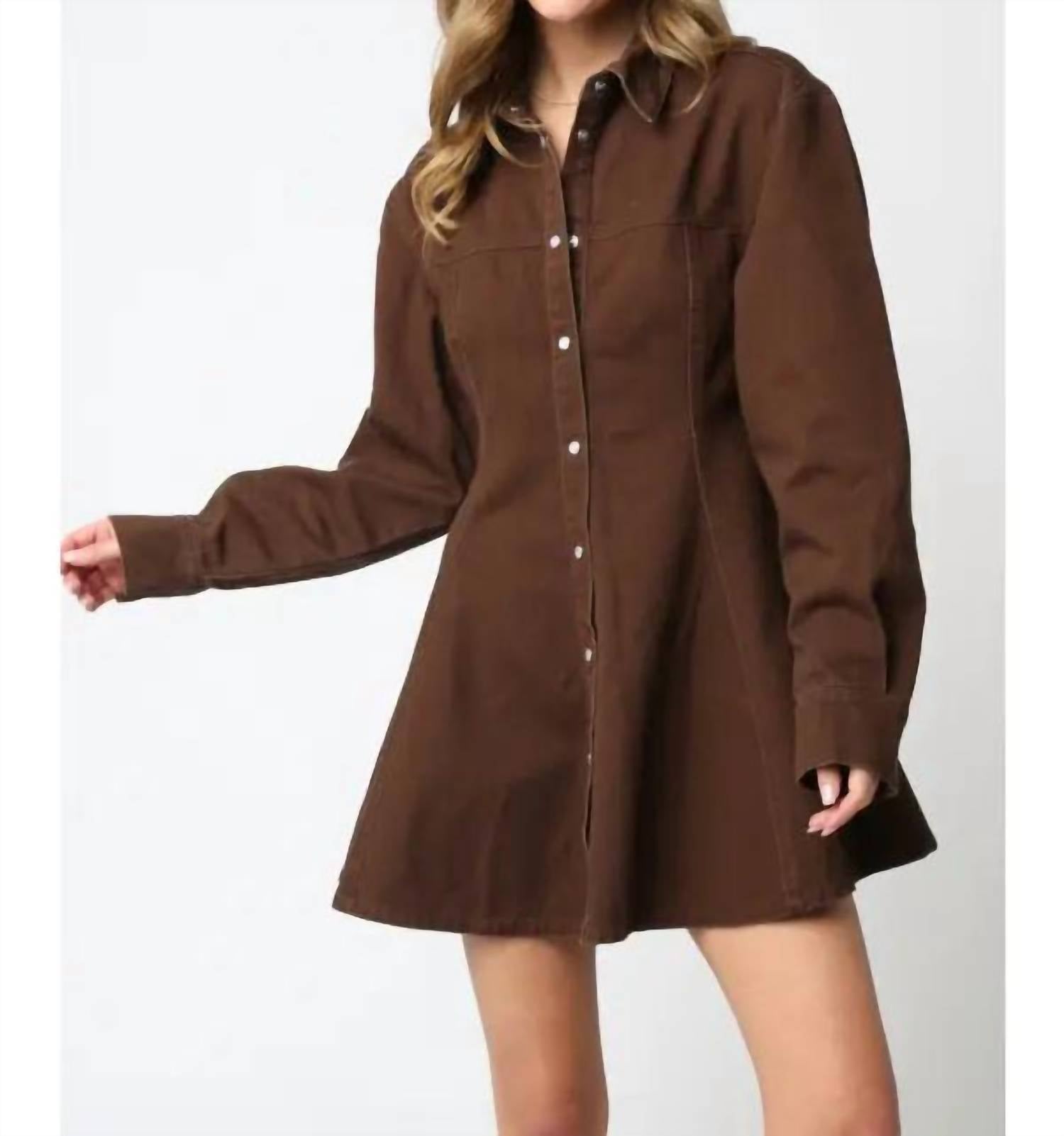 Olivaceous - Buttoned Mini Flared Dress