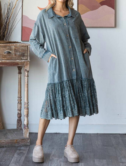 Oli & Hali - Ruffled Hem Washed Denim Button Dress