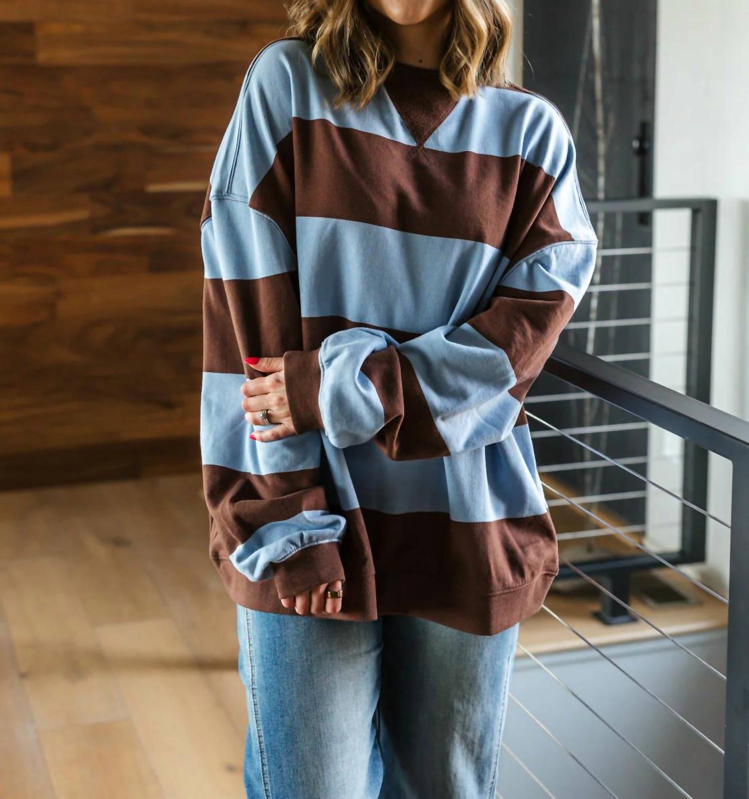 Free People - Classic Striped Oversized Crewneck Top
