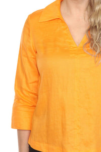 Joseph Ribkoff Collared V-neck 3/4 Sleeve Linen Top in apricot - women's blouse - view 5