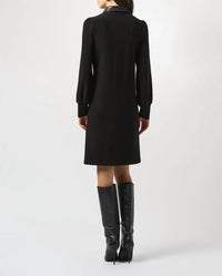 Joseph Ribkoff - Leatherette Long Puffed Sleeves Trapeze Dress