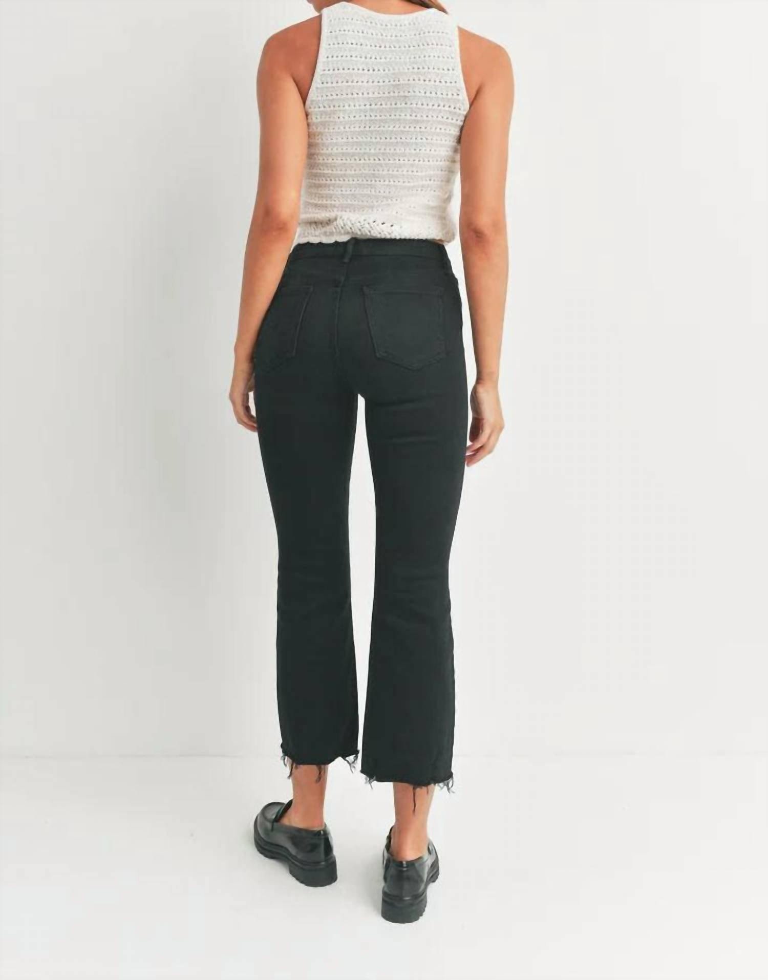 JUST BLACK DENIM High Rise Frayed Crop Flare Jeans in black - women's jeans - alternate view