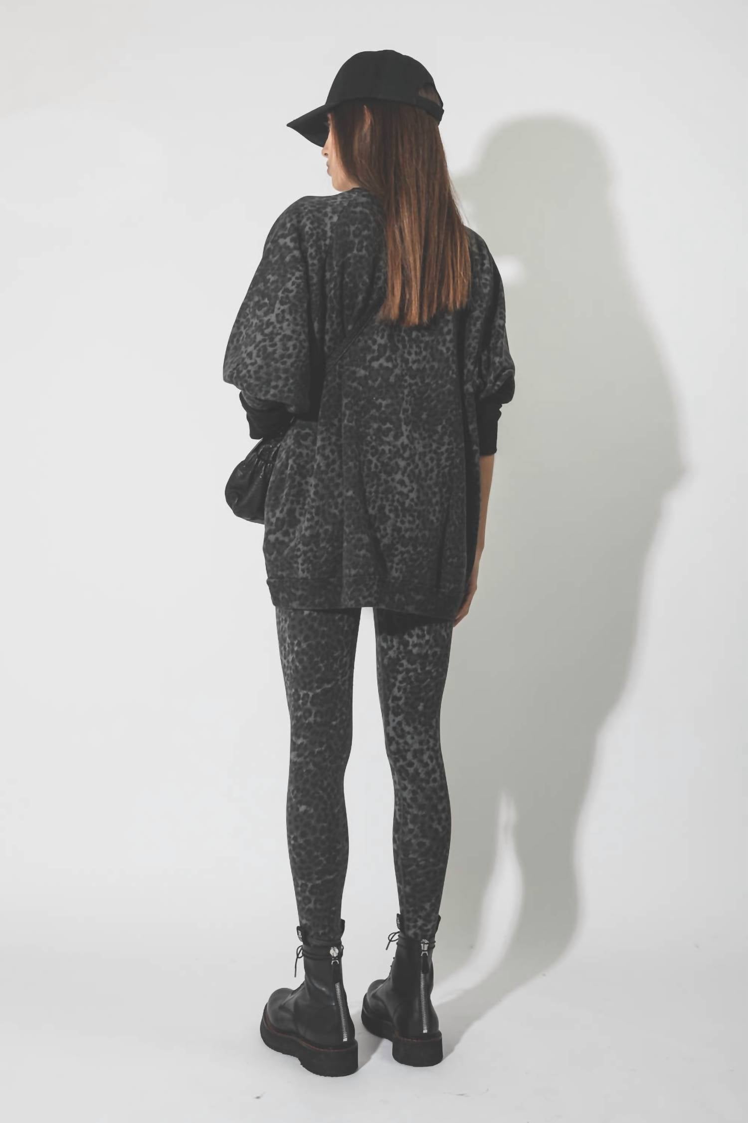 RAGDOLL LA R13 Denim Leggings in anthracite leopard - women's pants - detail view