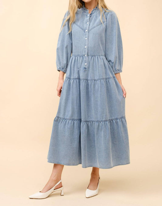 Blue B - Women's Garment Washed Chevron Midi Denim Dress