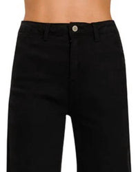 Zenana - Acid Wash Frayed Hem Cropped Straight Pants