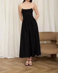 Blu Pepper - Contrast Tie Spaghetti Strap Mix Media Dress