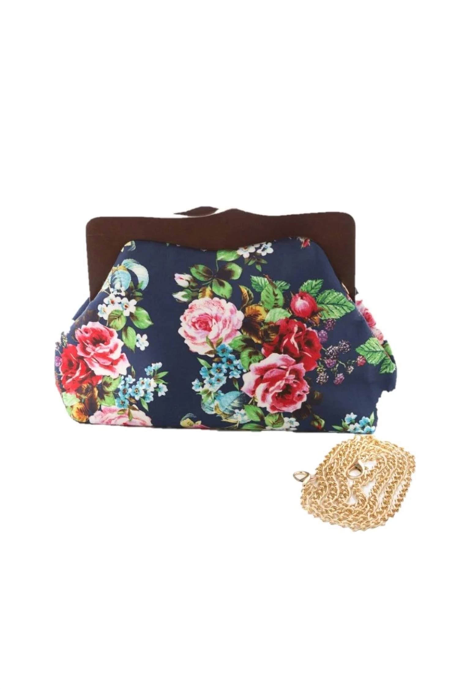 Hearts & Roses - Women's Floral Wood Clutch Bag