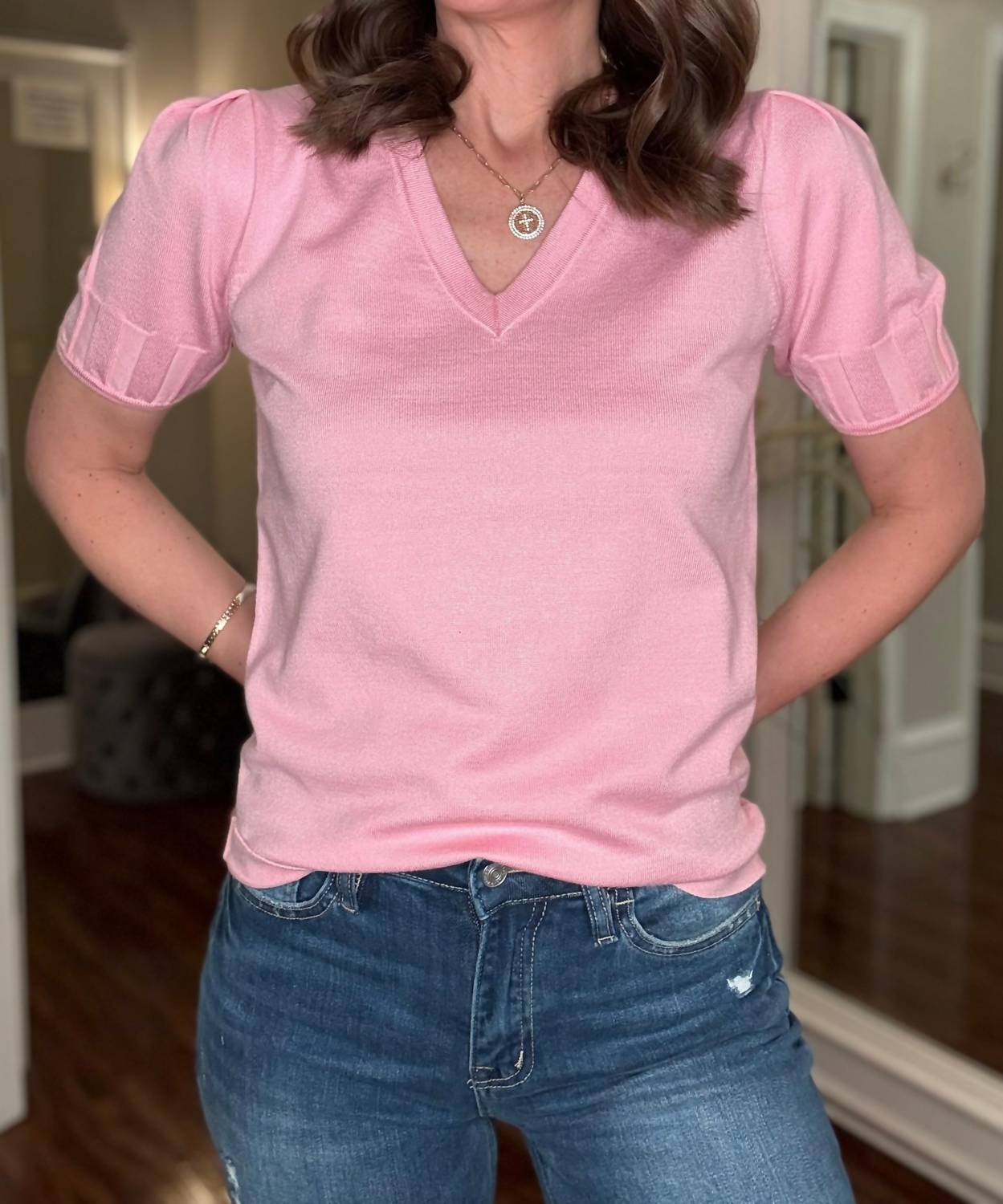 Metric Knits - Short Sleeve V Neck Sweater