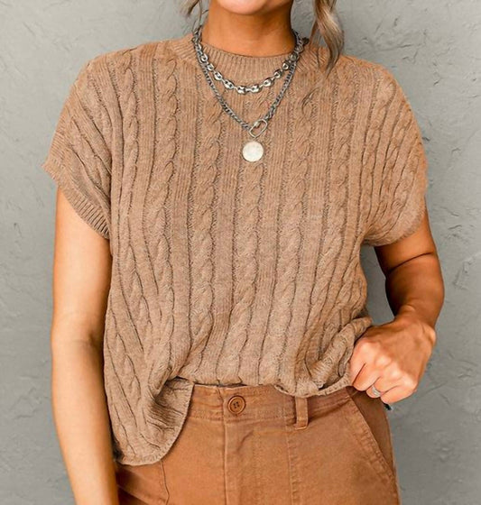 Fashionworks - Crew Neck Cable Knit Short Sleeve Sweater