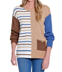 Multiples - Crewneck Striped Knit Sweater Top