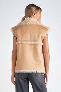 ELAN Eloise Long Faux Fur Vest in beige - women's cardigan - detail view