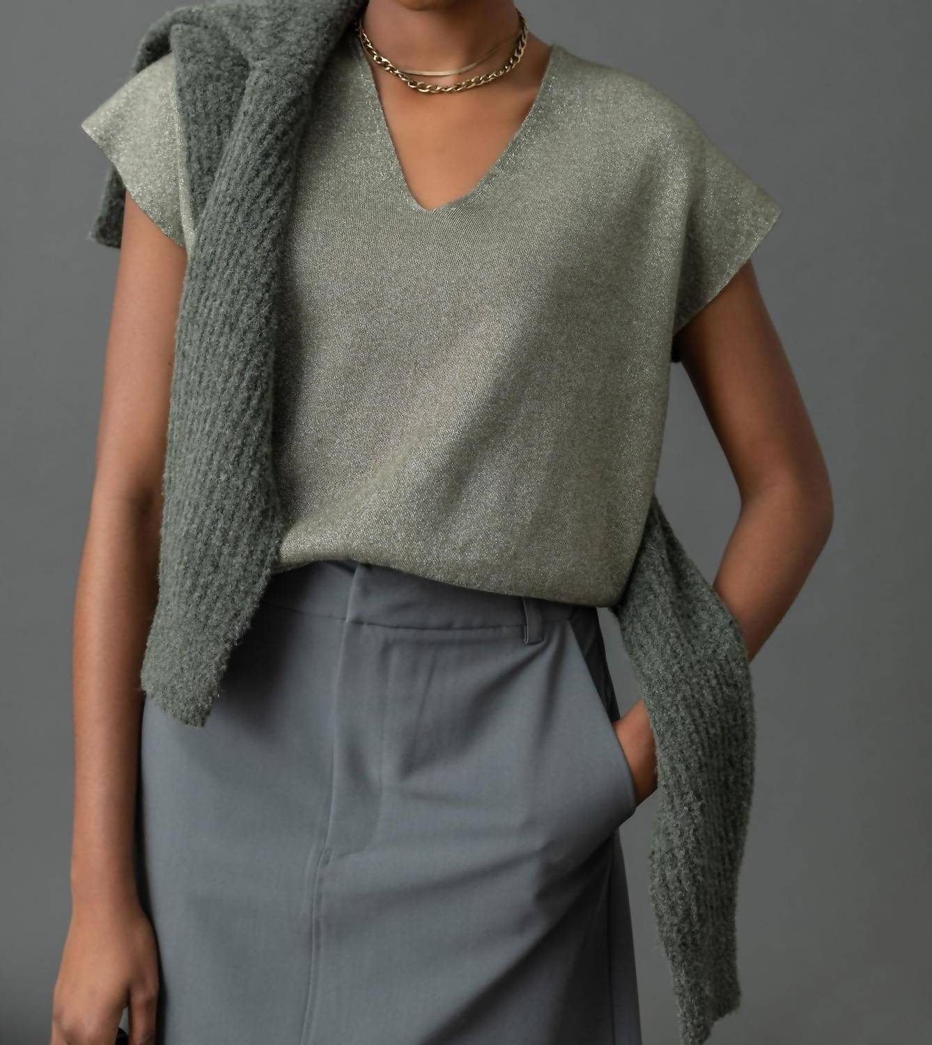 Lilla P - Metallic V-neck Sweater