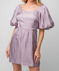 Easel Shiny Satin Puffy Sleeve Dress in mars - women's dress - detail view
