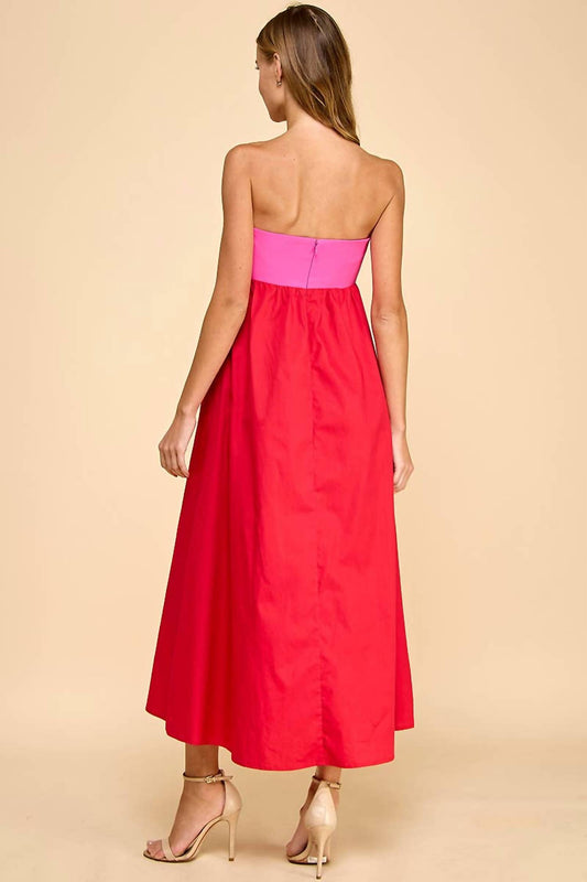 Tcec - Strapless Empire Color Block Midi Dress