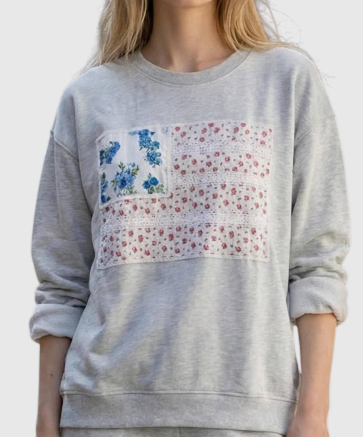 Vintage Havana - American Flag Appliqué Crewneck Top