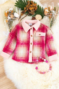 Kids Charm - Girl's Plaid Shacket With Pink Trim