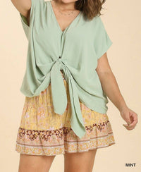 Umgee - Cap Sleeve Twist Front V-neck Top - Plus