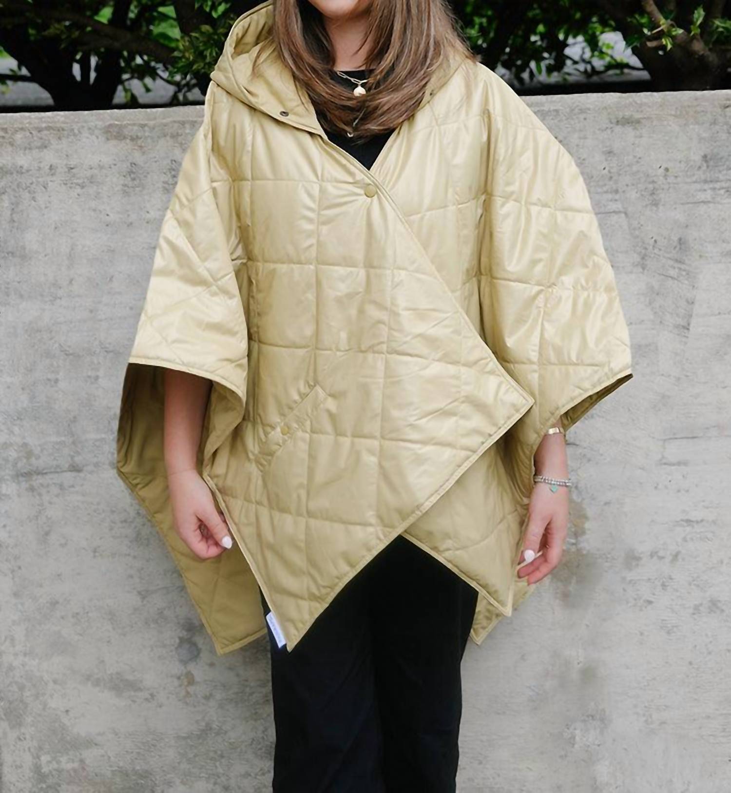 RAINRAPS Women's Rain Puffer Jacket in olive gold pufferrap - women's jacket - alternate view