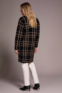 TRIBAL Double Knit Long Plaid Coatigan in black 1 - women's cardigan - detail view